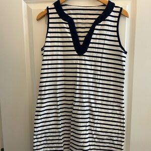 Lands' End Navy and White Striped swim coverup up